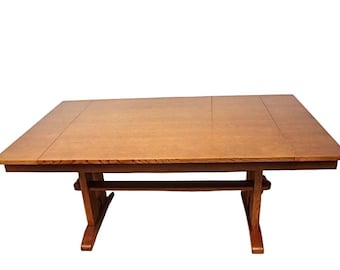 Vintage Bassett Furniture Red Oak Trestle Table