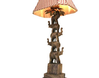 Vintage Tyndale Lamp | Elephants Under a Lotus Flower