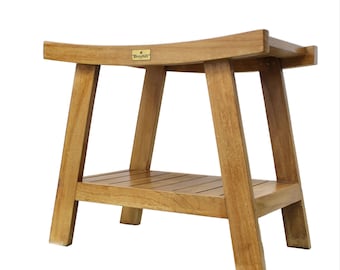 Vintage Broyhill Solid Teak Stool Bench with Shelf