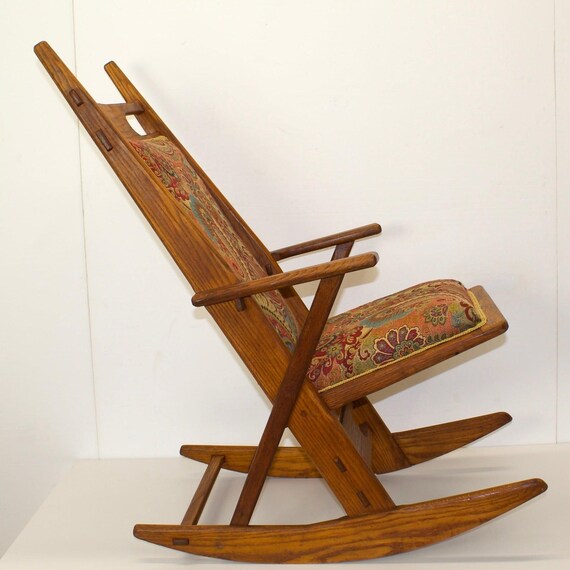 Restored 1950s Handmade Oak Rocking Chair Paisley Etsy