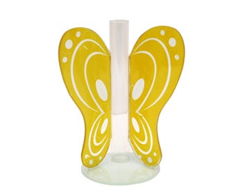 Vintage Yellow Glass Butterfly Bud Vase