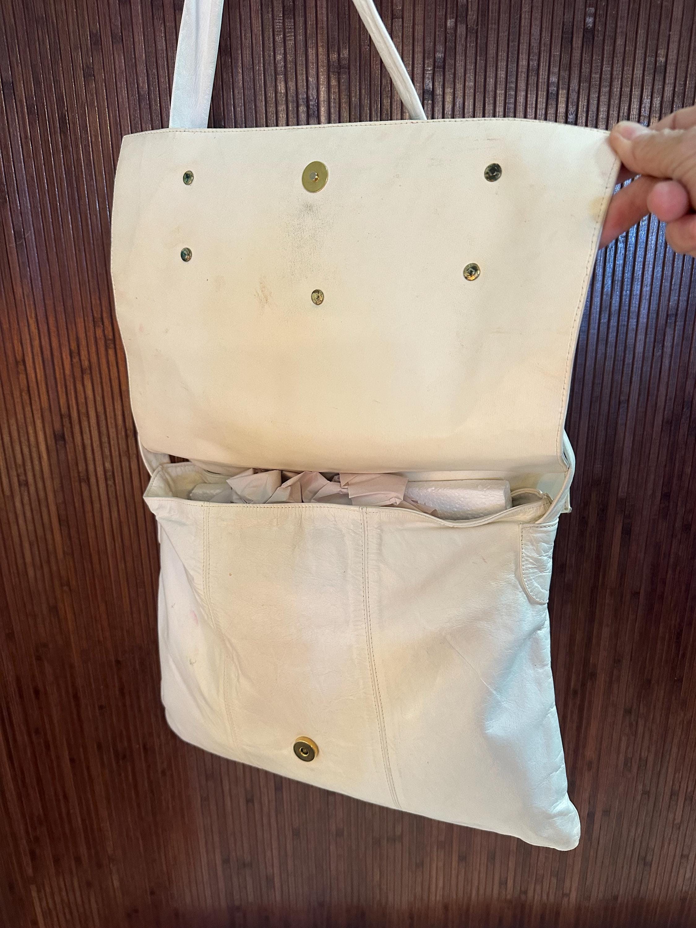 Elegant Vintage Signed White Leather Copa Collection Bucket Style Purse Amethyst Vtg 70 main image 3