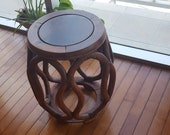 Asian stool barrel side table vintage rustic drum plant stand wooden chicken wing Jichimu wood handmade chair ottoman decorative furniture