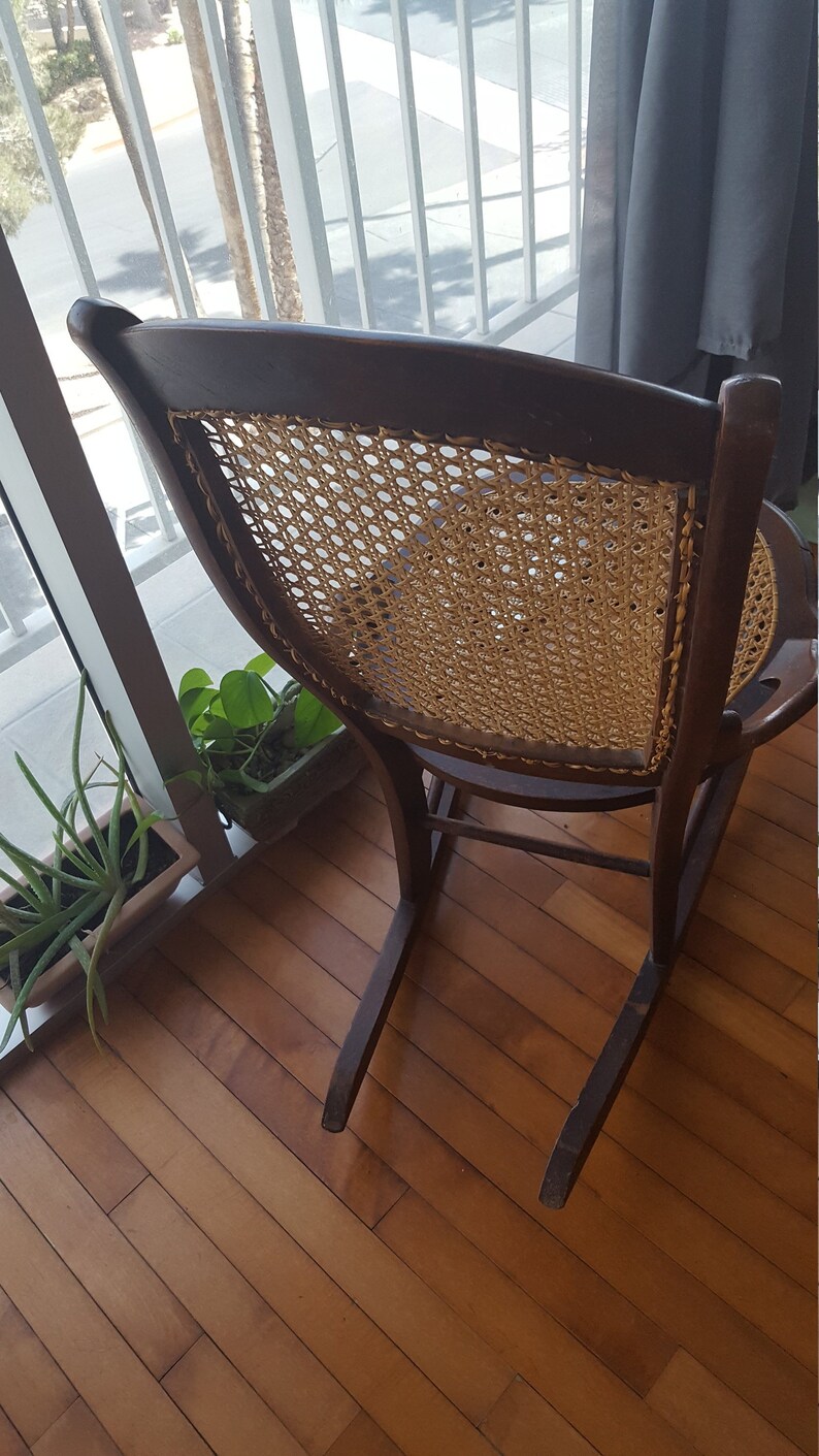 Furniture Antique rocking chair cane back and seat Victorian wooden