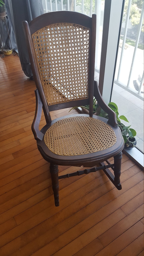 Antique Rocking Chair Cane Back And Seat Victorian Wooden Etsy