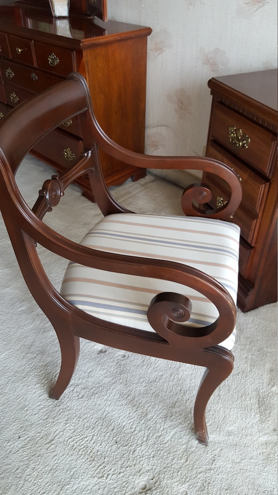 Ethan Allen Chair Solid Wood Carved Scroll Arms Circle Etsy