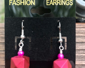 Hot pink geometric earrings