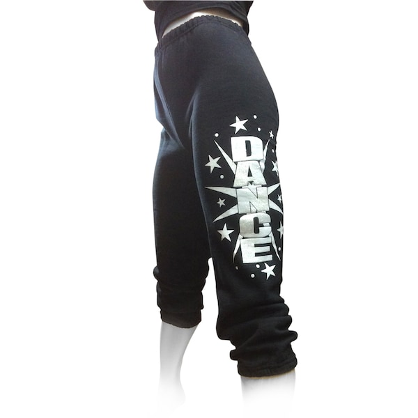 Girls Dance Sweatpants. Kids's Sweatpants - Black Fleece.  Great for leotard coverups. Wear for class, rehearsal, conventions.