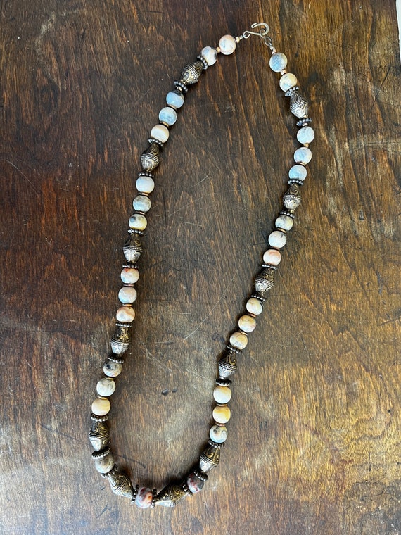 Mexican Crazy Lace Agate, Bronze and Copper Beaded
