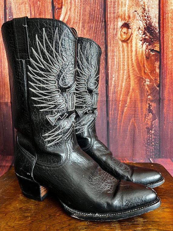Vtg Custom Black Thunderbird Cowboy Boots