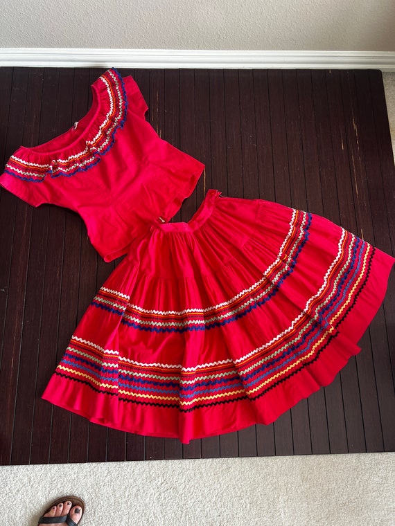 1950s Red Patio Skirt and Blouse Set by Californi… - image 7