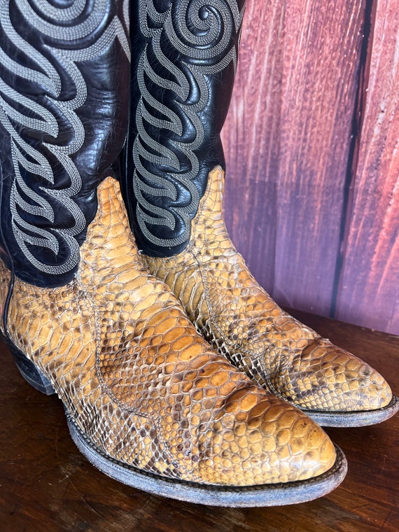 Vtg Tony Lama Python Snakeskin/leather Cowboy Boot Men display picture 2