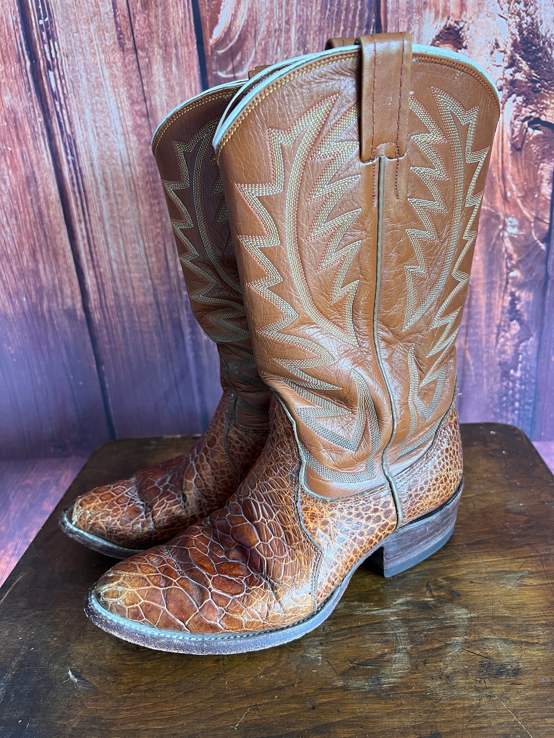 Vintage 70s Mens Distressed Leather Cowboy Western Campus