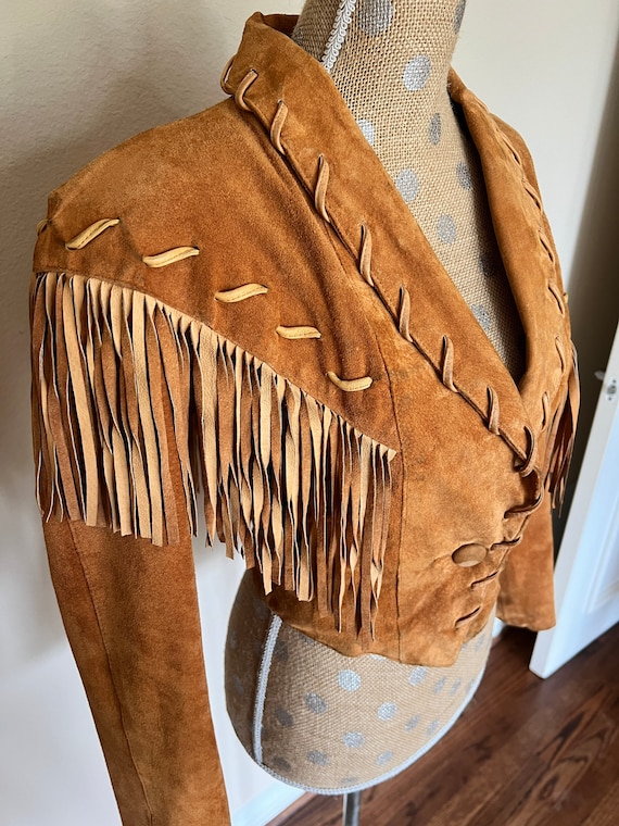 1980s Vtg Contempo Casuals Tan Suede Leather Fring