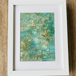 Acrylic Poured Contemporary Framed Wall Art Green Gold Star Gift