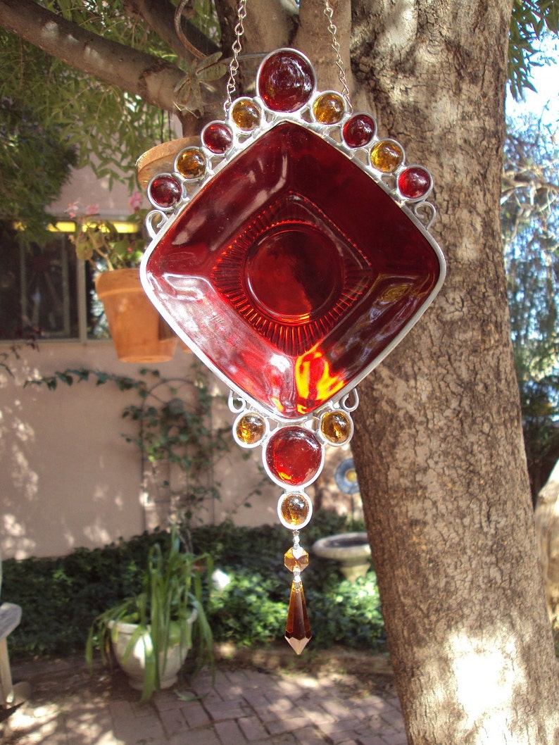 Depression Glass Suncatcher Ruby Charm - Etsy