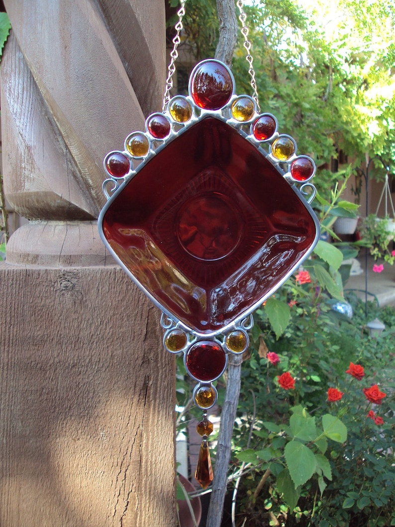 Depression Glass Suncatcher Ruby Charm - Etsy