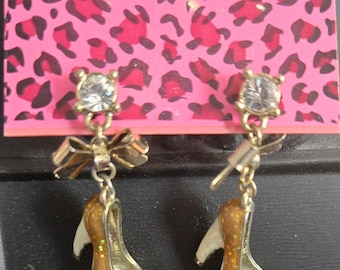 Y2K Playful Glam BETSEY Johnson Gold High Heel Shoe Earrings