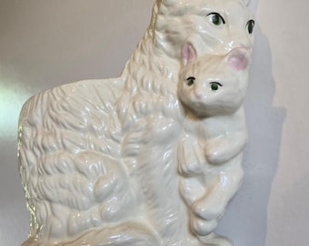 MCM Mama Cat Kitty w/ Kitten Ceramic Planter Vase by HCI
