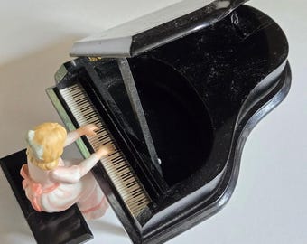 Vintage Enesco Treasured Memories Girl Playing Piano Music Box