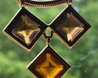 Vintage Monet Gold-tone Amber Beveled Glass Necklace