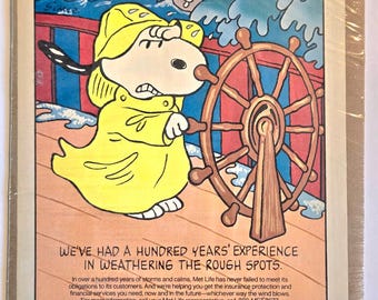 1987 Snoopy Sailor MetLife Vintage Advertisement Print, Charles Schulz Art