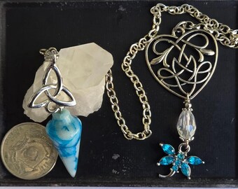 Crazy Lace Agate Pendulum with Crystal Dragonfly Accent