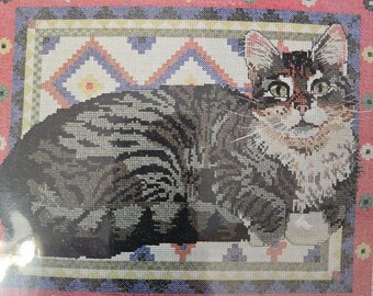 Lesley Anne Ivory Cats Cross Stitch Kit 'Gemma on a Dhurrie' NIP