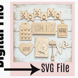 Valentine&#39;s Day SVG file | Glowforge Files | Valentines Digital File | Farmhouse Tier Tray | 3D Valentine Signs | Tiered Tray - Love SVG