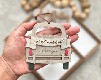 Just Married Car Christmas Ornament |Newlywed Ornament |Wedding Ornament |First Christmas Married Ornament 2023 |Mr And Mrs Wedding Ornament