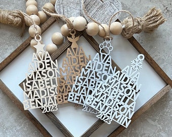 Christmas Tree Ornament with Family Names | Christmas Tree Name Ornament - 2023 | Personalized Family Christmas Ornament | With Pet Names