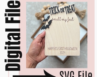 Trick or Treat Digital File | DIY Halloween Footprint SVG File | Baby's First Halloween File | Halloween DIY Laser File | Glowforge File