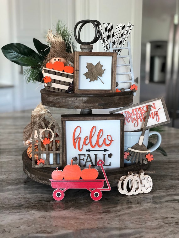 Hello Fall Bundle | Autumn Decor | Tiered Tray Sign | Fall Decorations | Fall Signs | Fall Wood Signs |Fall Farmhouse Decor | 3D Sign Il_570xn