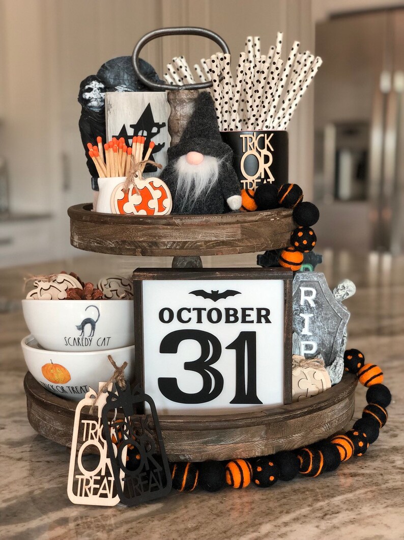 October 31 Halloween Tiered Tray Decor Halloween Decor Etsy