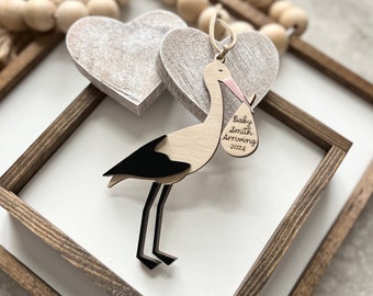 Personalized Stork Pregnancy Ornament | New Baby Ornament | Baby on the Way | Pregnancy Announcement | We're Pregnant Announcement