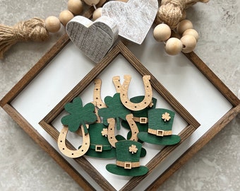 St. Patrick's Day Tiered Tray Decor Set  | Rustic leaf Clover| Wood Shamrock | Farmhouse St. Patrick's Day | Leprechaun Hat/Horse Shoe decor