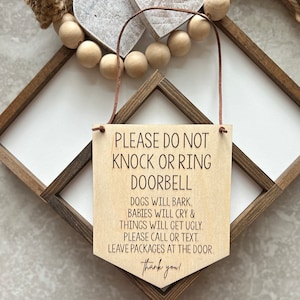 Baby Sleeping Sign | Don&#39;t Ring Doorbell | Front Door Sign | Do Not Disturb Sign | Do Not Knock Sign | Dogs will bark | Baby Shower Gift