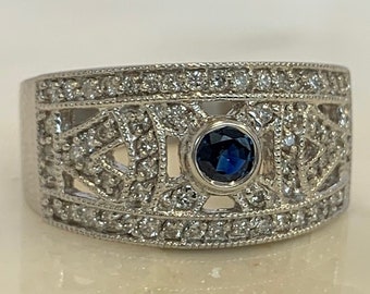 Gorgeous 14k White Gold Sapphire and Diamond Ring