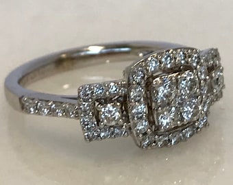 Gorgeous 14k White Gold Triple Halo Diamond Ring