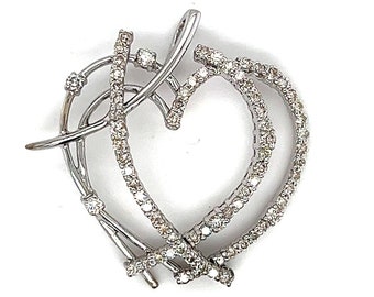 14k White Gold Double Heart Diamond Pendant - 1.00 Carat