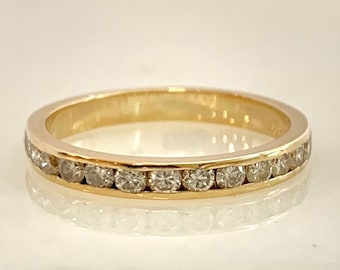 14k Yellow Gold Diamond Band - Channel Set Ring, Size 5.25