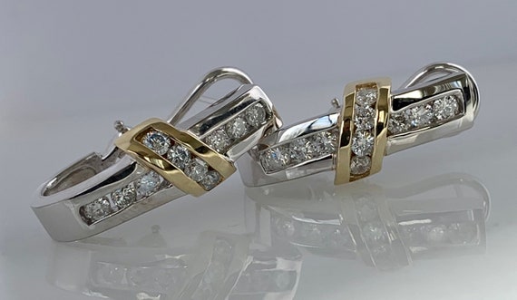 Stunning 14k Two Tone Lever Back Diamond Earrings - image 1