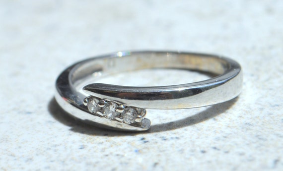 14K White Gold Three Stone Diamond Ring - image 2