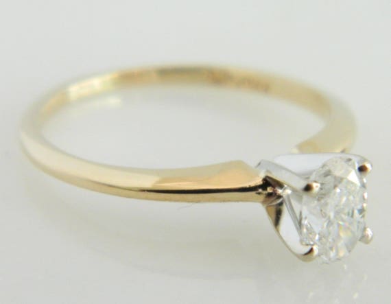 Vintage 14K Gold Diamond Solitaire Engagement Rin… - image 2