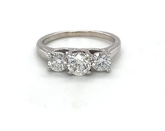 1.00CT Diamond Engagement Ring: 14K White Gold Three Stone Setting