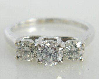 14K White Gold Diamond Three Stone Engagement Ring