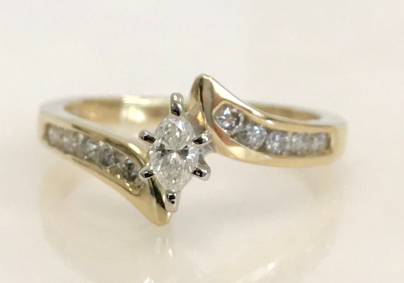 14k Yellow Gold Marquis Diamond Engagement Ring - Etsy