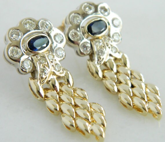 Beautiful 14K Sapphire & Diamond Earrings - image 3