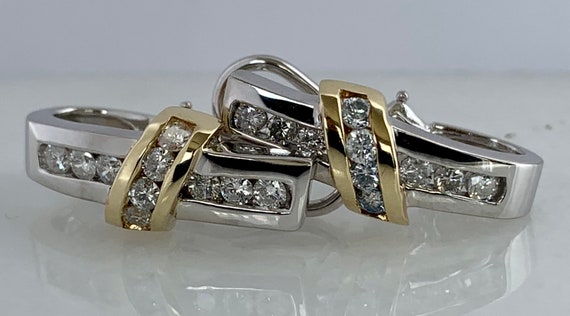 Stunning 14k Two Tone Lever Back Diamond Earrings - image 2