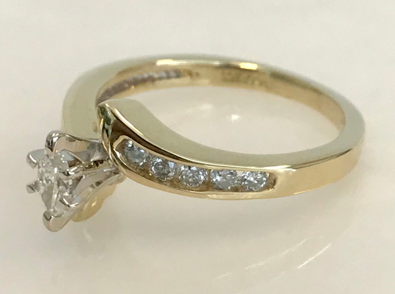 14k Yellow Gold Marquis Diamond Engagement Ring - Etsy